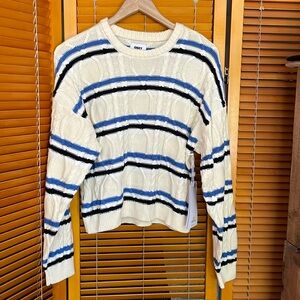 OBEY cream and blue striped pullover sweater